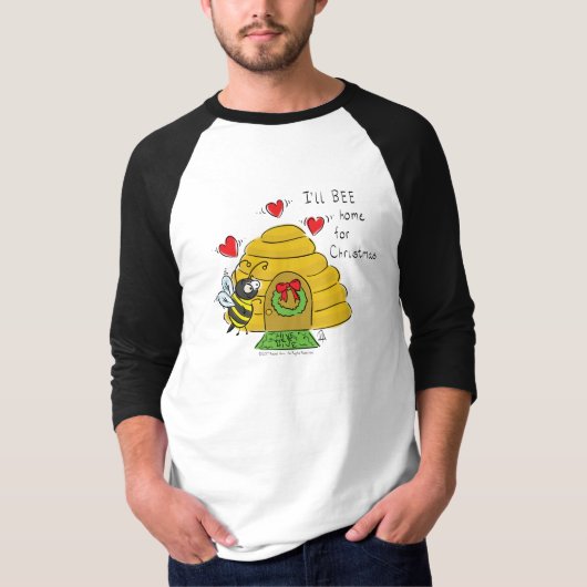 Cute Kerstbee Funny Holiday Cartoon T-shirt (Voorkant)