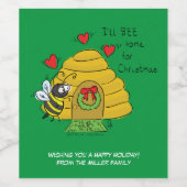 Cute Kerstbee Funny Holiday Cartoon Wijn Etiket (Enkel label)
