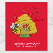 Cute Kerstbee Funny Holiday Cartoon Wijn Etiket (Enkel label)