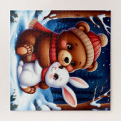 Cute Kerstbeer Konijn Knus Huis Cadeau Legpuzzel (Horizontaal)