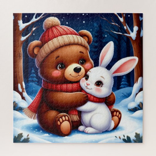 Cute Kerstbeer Konijn Knus Huis Cadeau Legpuzzel (Verticaal)