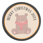 Cute kerstBeer met Scarf Hockey Puck (Voorkant)