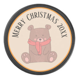Cute kerstBeer met Scarf Hockey Puck
