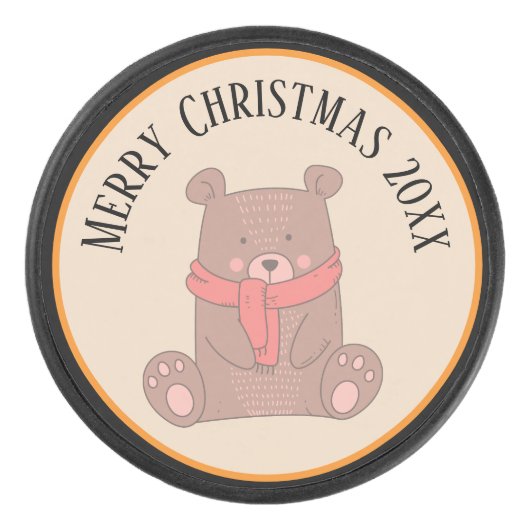Cute kerstBeer met Scarf Hockey Puck (Voorkant)