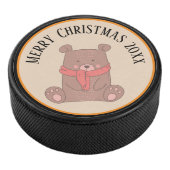 Cute kerstBeer met Scarf Hockey Puck (3/4)