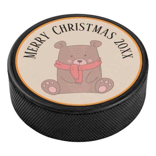 Cute kerstBeer met Scarf Hockey Puck (3/4)