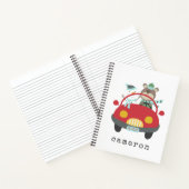 Cute Kerstbeer Sneeuwman Rode Auto Aangepaste Naam Notitieboek (Binnen)