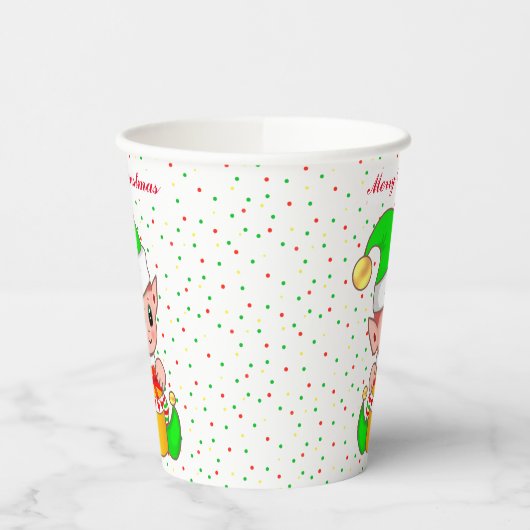 Cute-kerstbekertjes voor elf en Confetti papier Papieren Bekers (Links)