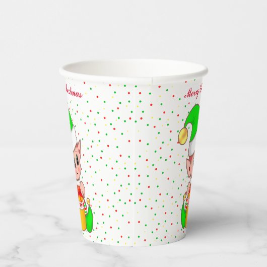 Cute-kerstbekertjes voor elf en Confetti papier Papieren Bekers (Rechts)