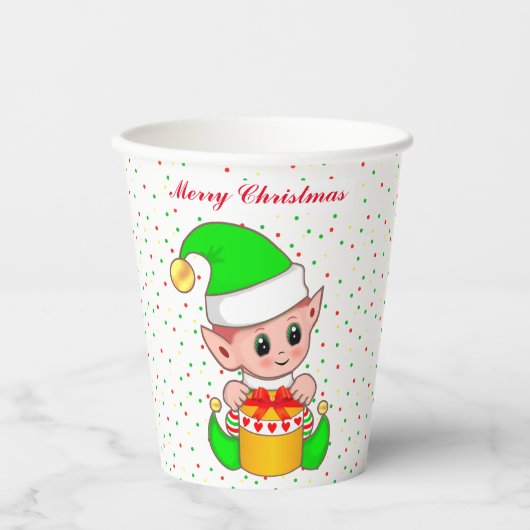 Cute-kerstbekertjes voor elf en Confetti papier Papieren Bekers (Voorkant)