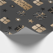 Cute KerstBlack/Gold/White Pattern Cadeaupapier (Hoek)
