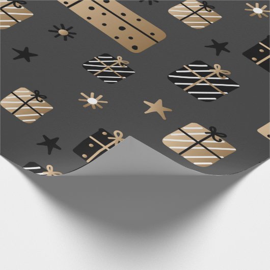 Cute KerstBlack/Gold/White Pattern Cadeaupapier (Hoek)