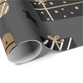 Cute KerstBlack/Gold/White Pattern Cadeaupapier (Rol Hoek)