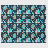 Cute Kerstblauw Scandinavian Gnomes Cadeaupapier (Vlak)