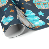 Cute Kerstblauw Scandinavian Gnomes Cadeaupapier (Rol Hoek)