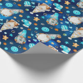 Cute Kerstblauw Scandinavian Gnomes Cadeaupapier (Hoek)