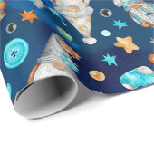 Cute Kerstblauw Scandinavian Gnomes Cadeaupapier (Rol Hoek)