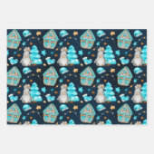 Cute Kerstblauw Scandinavian Gnomes Inpakpapier Vel (Voorkant 3)
