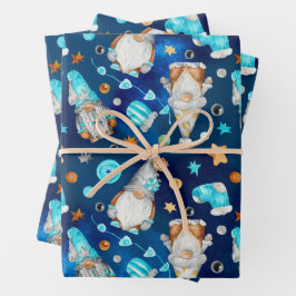 Cute Kerstblauw Scandinavian Gnomes Inpakpapier Vel