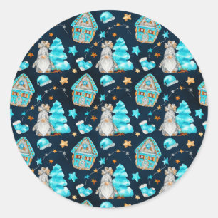 Cute Kerstblauw Scandinavian Gnomes Ronde Sticker