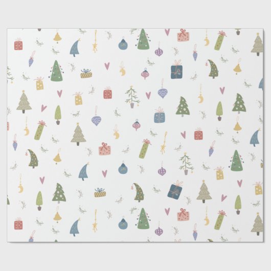 Cute kerstbomen Cadeaus Ornamenten Pattern Cadeaupapier (Vlak)