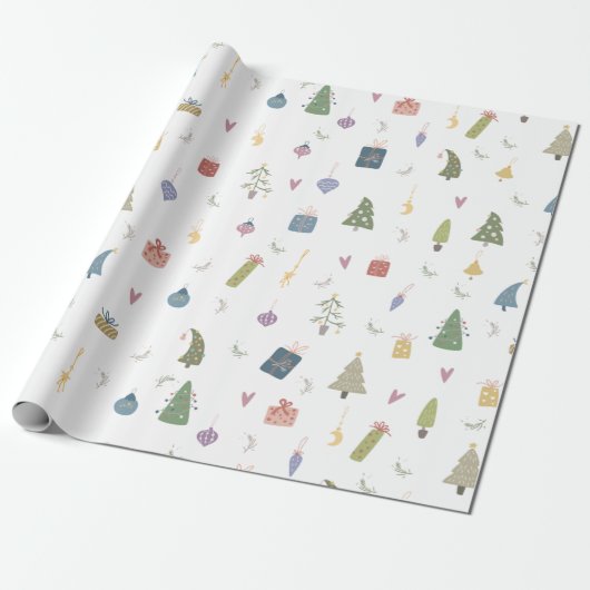 Cute kerstbomen Cadeaus Ornamenten Pattern Cadeaupapier (Uitgerold)