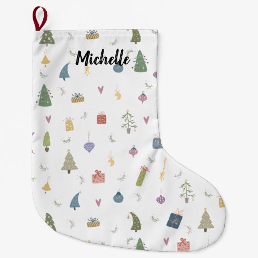 Cute kerstbomen Cadeaus Ornamenten Pattern Grote Kerstsok (Voorkant)