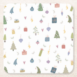 Cute kerstbomen Cadeaus Ornamenten Pattern Kartonnen Onderzetters