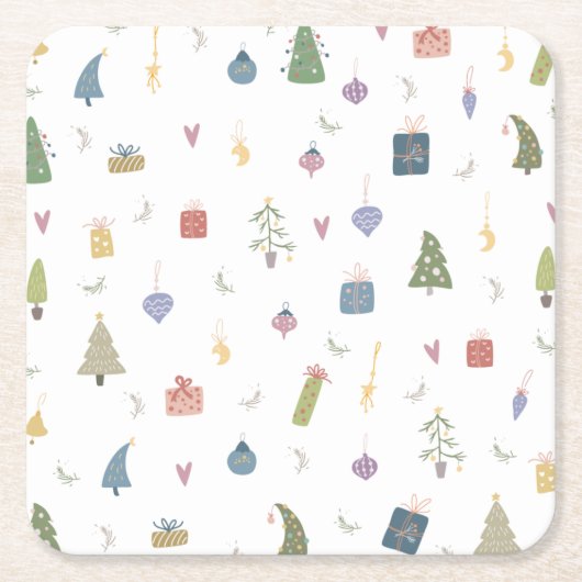 Cute kerstbomen Cadeaus Ornamenten Pattern Kartonnen Onderzetters (Voorkant)
