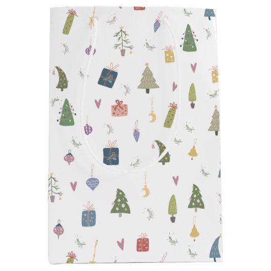 Cute kerstbomen Cadeaus Ornamenten Pattern Medium Cadeauzakje (Voorkant)