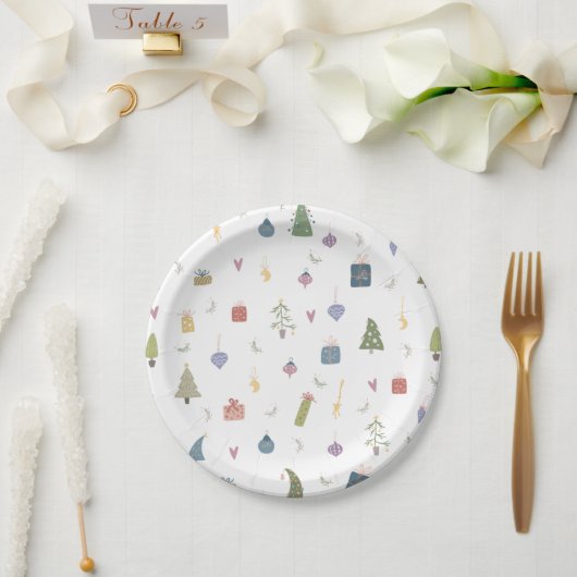 Cute kerstbomen Cadeaus Ornamenten Pattern Papieren Bordje (Huwelijk)