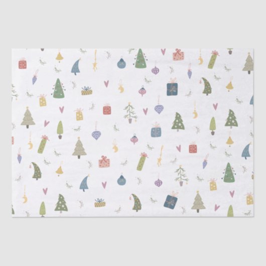 Cute kerstbomen Cadeaus Ornamenten Pattern Tissuepapier (Voorkant)