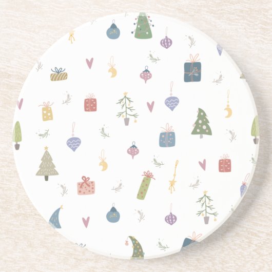 Cute kerstbomen Cadeaus Ornamenten Pattern Zandsteen Onderzetter (Voorkant)