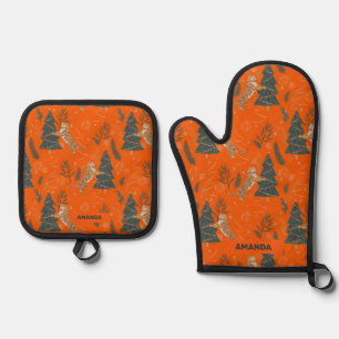 Cute Kerstbomen en Tijgers Patroon Ovenwant & Pannenlap Set