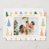 Cute kerstbomen Red Green Boho Two Photo Feestdagenkaart (Voorkant)
