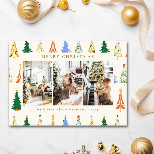 Cute Kerstbomen Rood Groen Boho Vier Foto Feestdagenkaart
