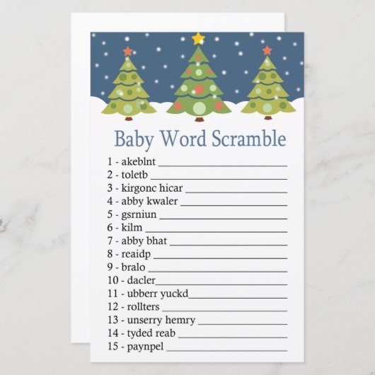 Cute kerstboom Baby word scramble game (Voorkant / Achterkant)