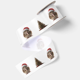 Cute Kerstboom en Kiwi Vogel Allover Patroon Satijnen Lint