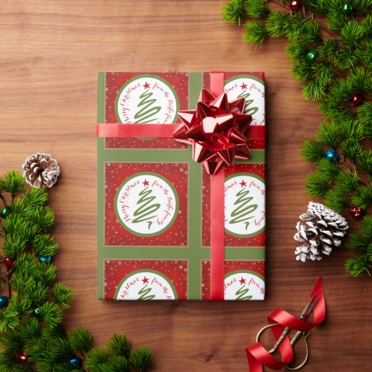 Cute Kerstboom en Rode Achtergrond Cadeaupapier (Feestdagen Geschenken)