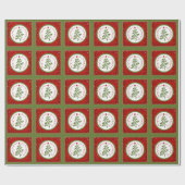 Cute Kerstboom en Rode Achtergrond Cadeaupapier (Vlak)