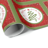Cute Kerstboom en Rode Achtergrond Cadeaupapier (Rol Hoek)