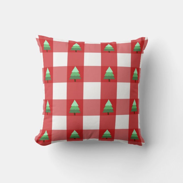 Cute Kerstboom Geruite Patroon Kussen (Voorkant)