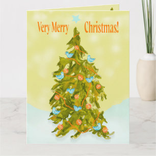 Cute Kerstboom met Blauwe Vogels Kaart