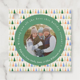 Cute Kerstboom Rood Groen Familie Aangepaste Foto Bedankjes Labels