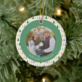 Cute Kerstboom Rood Groen Familie Aangepaste Foto Keramisch Ornament