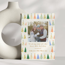 Cute Kerstboom Rood Groen Familie Twee Foto Feestdagenkaart