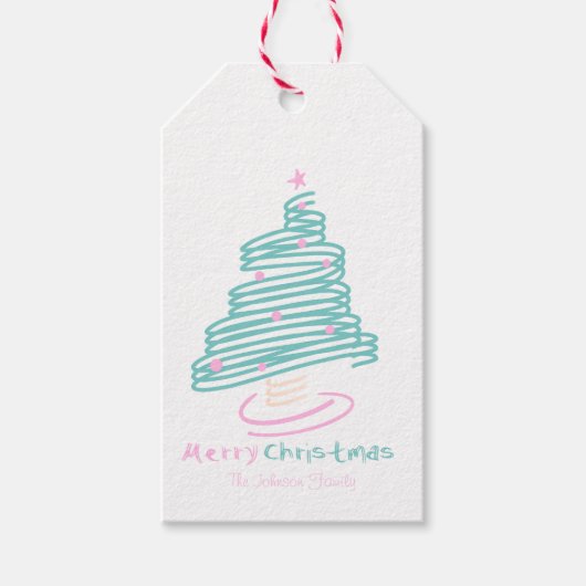 Cute Kerstboom Roze Teal  Cadeautags Cadeaulabel (Voorkant)