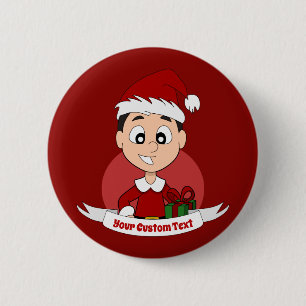 Cute Kerstboy cartoon Ronde Button 5,7 Cm