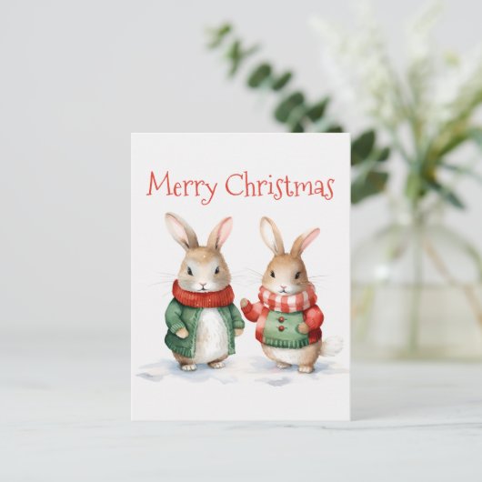 Cute KerstBunnies Briefkaart (Staand voorkant)