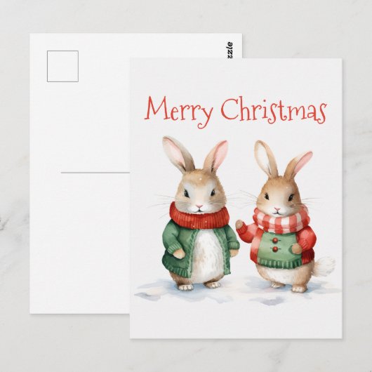 Cute KerstBunnies Briefkaart (Voorkant / Achterkant)